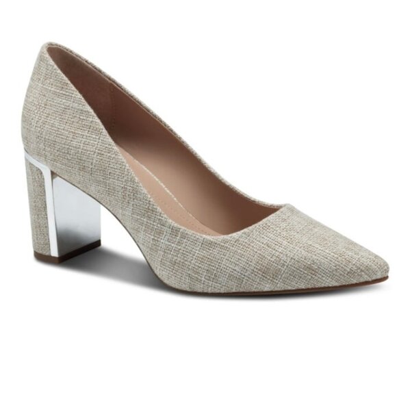 ALFANI JENSONN Step N' Flex Pointed Toe Block Heel Pumps Linen Size 6 M - Picture 1 of 9